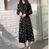 Casual Dresses 2023 Autumn Long Sleeve Flower Printed Dress Women Vintage Stand Collar Floral Elegant Fashion Supper Fairy Chiffon