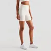 Shorts actifs personnalisables avec logo Leggings de yoga Tissu à filetage Bon élastique Taille haute Serré Courir Cyclisme Gym Femmes Court