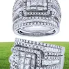 Wedding Rings Charm Female White Crystal Stone Ring Set Luxury Big Silver Color For Women Vintage Bridal Square Engagement57704114219300