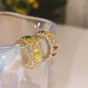Boucles d'oreilles créoles Uilz couleur or pleine Cz pavée pour les femmes en forme de C Vintage cercle cristal bijoux de mariage goutte