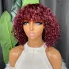 Pixie Cut Curly Short Bob Regular Bang Wig Wine Red 100% Remy Raw Human Hair Deep Wave Brazilian Indian For Black Women