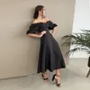 Dresses Sexy Slash Neck Backless Midi Dress Autumn Elegant Puff Half Sleeve ALine Long Party New Year Dresses For Women 2022 New