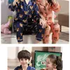 Pyjamas Lapel tryckt siden långärmad pyjamas Set Girls Bear Cartoon Children's Home Wear Toddler Boy Pyjamas PJS For Kids 231124