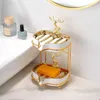 Gerichte leichte luxuriöse goldene hochgradige Seifenkiste Wallmounted Toilettenseife Schachtel Abfluss kostenlos Stanzregal Home Home