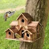 Nids suspendus maison d'oiseau en bois pour l'extérieur 6 trous maison d'oiseau en bois décorations de cour arrière pour ami famille voisins cadeau FU