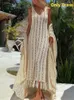 Women's Swimwear Summer Beach Clothes 2023 Fringe Tassel Knitted Cover Up Coverups Wear Sexy Vestidos Hollow Out Robe Long Dress Slit 230426