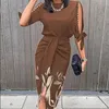 Dresses Autumn Sexy Office Dress Fashion Lady Print Bodycon Lowcut Elegant Beach Party Casual Ruched Dresses For Women Robe Femme