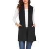 Gilets pour femmes Cardigan long sans manches drapé léger ouvert sur le devant