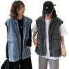 Women's Vests Streetwear Outerwear Blue Sleeveless Cardigan Tank Top Jacket Women Vest Waistcoats Denim Coats Loose Vintage Oversize