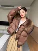 Frauen Pelz Kunstpelz Mode Winter Echt Fox Pelz Kragen Dicke Frauen Warme Mantel 90% Weiße Gans Unten Jacke Luxus outwear Weibliche Jacke 231128