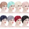 Ropa étnica Mujeres Musulmanas India Gorra Damas Sombrero drapeado Beanie Skullies Turban Chemo Con Flor Headwear Cancer Interior Color sólido