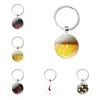 Keychains Glass Cabochon Keychain Car Key Chain Charms gåvor Håller lugn och dricker ett björnvin