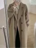 Wełniane mieszanki damskiej wełniany płaszcz Zimowy płaszcz Kobiety zagęszcza długą kurtkę swobodną luźną modną odzież wietrzną żeńska odzież vintage ponadwymiarowa lapowa lapowa odzież 231128