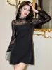 Robes décontractées Élégant Noir Occasion Formelle Courte A-Line Robe Femmes Dames Vêtements De Luxe Voir À Manches Longues Mini Bal Mujer