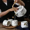 Flacons de hanche marbrés service à thé domestique tasse de l'après-midi en céramique noire et blanche de style japonais avec théière de support de base d'acacia mangium