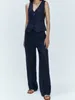 Pantalons pour femmes 2023 Femmes Été Droite Casual Solide Lin Boutons Femme Élégante Rue Pleine Longueur Pantalon Pantalon Vêtements