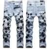 Jeans masculinos European Jean Hombre letra estrela am Tiny Spot Men Bordado de retalhos de retalhos da tendência Motorcycle Motor Motor Mens Skinny AM3321# Tamanho 29-38