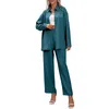 Zweiteilige Damen-Hosen, Damen-Hosen-Sets, Freizeit-Stil, langärmelig, einreihiges Hemd mit elastischer Taille, solides Büro-Herbst-Outfit, Pyjama