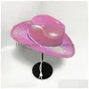 Party Hatts Led Light Up Cowboy Hats Neon Cowgirl Hat Holographic Rave Fluorescerande med justerbar vindtät sladd för Halloween Costume Dhu1z