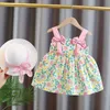 Meisjes jurken 2pcsset zomer baby meisje jaagse kinderen kleding pak bloemen boog mode peuter kinderen kostuum stuur hoed 0 tot 3 jaar 230427