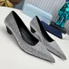 Top Quality Brand Slingbacks Women's Fashion Low Heel Luxury Designer Sandals Crystal Decorative Pointed Dress Shoes Classic Casual Slippers