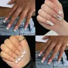 Künstliche Nägel, 24 Stück, Nagelspitzen, zum Aufdrücken, DIY, kurze Ballerina, französischer weißer Rand