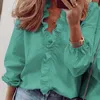 Femmes Blouses Chemises Mode Volants Femmes Chemise Sexy Col En V À Manches Longues Dames Pull Streetwear Casual Solide Couleur Femme Blouses P230427