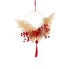 Decorative Flowers Handcraft Chinese Year Wreath With Knot Tassel Fu Character Adornment Hanging Garland For Door Tree Decor