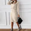 Men's Sweaters Autumn Women's Knitting Costume Turtleneck Solid Color Pullover Sweater Slim Skirt Two-Piece Set