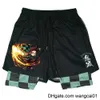 wangcai01 Pantalones Cortos para Hombres Kimetsu no Yaiba Don Slayer Anime Pantalones Cortos de Gimnasio Hombres Mujeres Kawaii Manga Estampado de Dibujos Animados 2 en 1 Pantalones Cortos de Rendimiento para Entrenar Verano