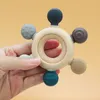 Baby Teethers Toys 1PC Silicone Wooden Ring Rudder Shape Kid Toy Gift Food Grade Childrens Goods Teething 230427