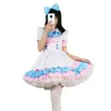 Robes décontractées Robe Anime Cosplay Maid Robe Rose Bleu Dentelle Tablier Robes Uniforme Mignon Chat Servante Costumes Tenues