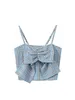 Camis Sexy Big Bow Bleu Dos Nu Sans Manches Femmes Camisole Slim Spaghetti Strap Tops 2022 Été Nouvelle Mode Femme Élastique Débardeur