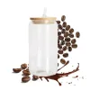 US CA Stock 16oz تسامي النبيذ الزجاجية أكواب البيرة Bamboo Lid DIY Blanks Frosted Clear Mason Jar Tumblers Can Cocktail Iced Coffee Soda Cups Coups