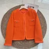 Womens Wool Blends Kort Autumn Winter Orange Tweed Jacket Casual Round Neck Longsleved Coat 231127