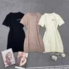 Basic & Casual Dresses designer Design Sense Round Neck Short Sleeve Knitted Skirt 23 Early Autumn New Versatile Slim Fit, Wrap Hip Sexy Bottom Dress WKQ3