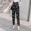 Calça feminina moda moda stick stick figura impressão mulher 2023 Qualidade de altas cintura harém de harém calça de chiffon de chiffon