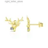 Stud Huitan – boucles d'oreilles classiques en forme de bois d'élan pour femmes, couleur or, accessoires d'oreille de noël avec CZ brillant, bijoux intemporels YQ231128