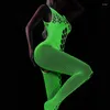 Women Socks Fluorescence Sexy Mesh Bodysuits Elasticity Transparent Underwear Lingerie Set Crotchless Tights Stockings