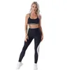 Pantalon de deux pièces pour femmes Femmes Summer Running Gym Yoga Sport Costume Survêtement U Cou Bretelles croisées Dos ouvert Coussinets Soutiens-gorge Tops et ensemble d'entraînement