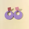 Boucles d'oreilles Quumeng 2023 coréen géométrique carré rond acrylique peinture en aérosol pour femmes été couleur bonbon bijoux
