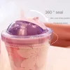 Vattenflaskor Ice Drinking Cup Plastic Water Cup Summer Straw Cup Female Gift Plastic Cup Cut Water Bottle 230428