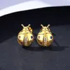 Nouvelle mode colorée Zircon coccinelle S925 boucles d'oreilles en argent bijoux Europe femmes plaqué or 18 carats boucles d'oreilles à la mode pour la fête de mariage des femmes cadeau de la saint-valentin SPC