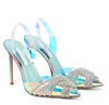 Perfect Aquazzuras Gatsby Slingback Sandals Shoes Women Crystal-embellished Strappy Twisted High Heels Lady Pumps Party Wedding Dress EU35-43