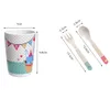 Tazze Piatti Utensili Stoviglie per bambini Set di stoviglie Fibra di bambù naturale con piatto Ciotola Tazza Cucchiaio Forchetta Senza BPA Lavabile in lavastoviglie Design dei cartoni animati 230428