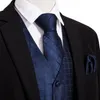 Gilet 4pc Set Mens Silk Vest Party Wedding Bleu Plaid Solid Floral Waistcoat Gite Pocket Square Tie Slim Cost Barry.BM2013