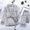 Kadın Places Gray Gray Velvet Pijama Sıcak Uzun Kollu Aile Set İki Parçalı Kalın Pijama Gece Elbisesi Sonbahar 231128