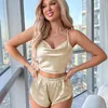 Vêtements de nuit pour femmes 2PCS Sleep Set Strap TopShorts Pyjamas Suit Sexy Summer Intimate Lingerie Pyjamas V-Neck Satin Nightwear