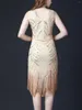 Casual Dresses Womens Vintage Retro Dress V Neck Sequins Beads Fringed Latin Dancewear Sleeveless Tassel For Dance Party