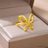 Wedding Rings Butterfly Wings Rings for Women Gold Color Adjustable Stainless Steel Ring Couple Wedding Jewelry 2023 anillos R231128